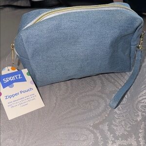 Spritz Light Denim Blue Cosmetic Zipper Pouch with Wrist Strap
